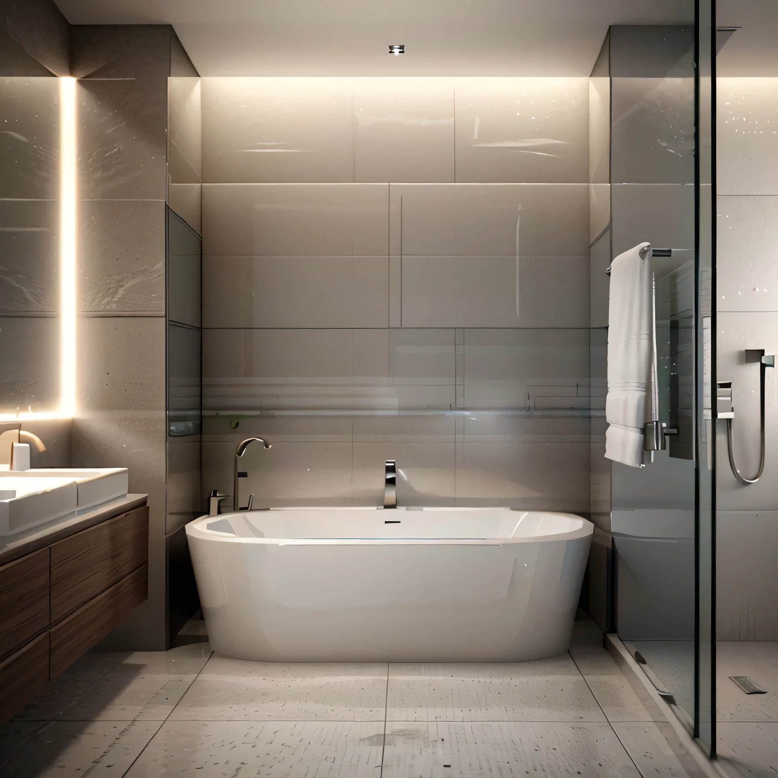 a close up of a bathtub in a bathroom with a sink and a mirror, premium bathroom design, dramatic ambient lighting, modern bathroom, detailed archviz render, high quality rendering, archviz, rendered in unreal engine 4 k hq, rendered in unreal engine 4k hq, dramatic lighting render, rendered in vray, a photorealistic rendering, rendered in unreal engine 6