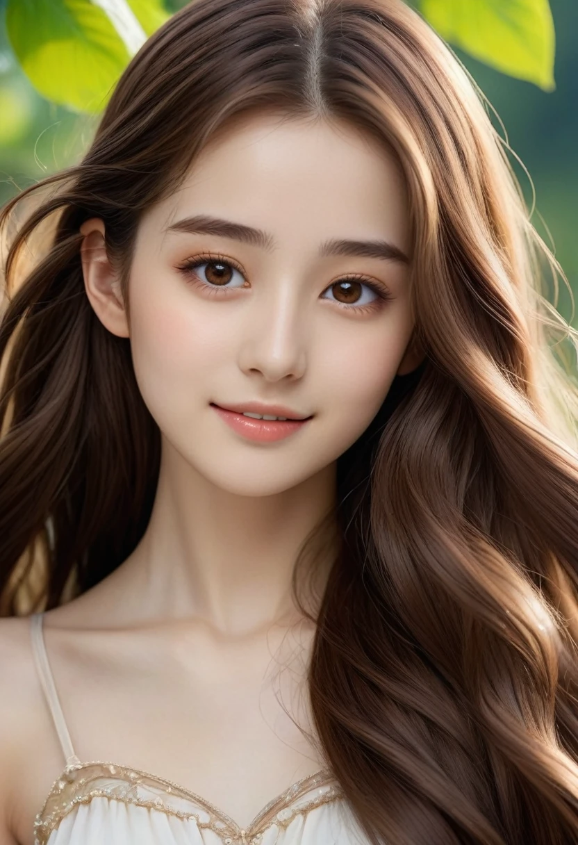 ((Highest quality))) (((High resolution))) (((8K))) (character) 20-year-old girl, ((Adventurous)) Fairy, ((beautiful)) and ((Happy)), ((Brown Hair)) and ((Long Hair)).