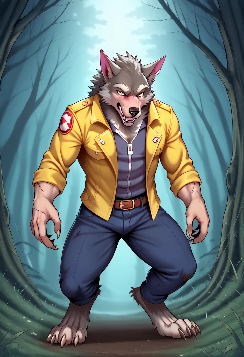(zPDXL2), score_9_up, BREAK
((werewolf:1.35)), ((tall), bruises, abrasions, cuts, wounds), (grey fur, Dirty, disheveled), (glowing yellow eyes), (dirty grey thorn hunters jacket), (dark forest, night forest), BREAK
AissistXLv2, unaestheticXL_bp5, SimplePositiveXLv2, zPDXL2 PonyXLV6_Scores