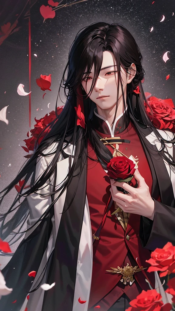 hua cheng, he holds a rose in his hand