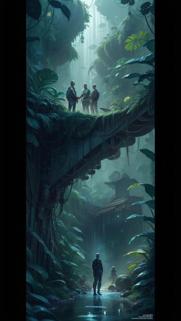 "An alien guest meets an old Malay man, in the Malay village. spaceship as a background in the night" in a jungle environment,  Highly detailed, Extremely detailed, delicate detail, crisp quality, ultra realistis, A hyper-realistic, surrealism, Dark art, Cinematic,  thousand., Inspired from Steven Spielberg's epic film, sharp-focus, Smoke, ArtStation Hyperrealism Painting Concept Art Detailed Character Design,