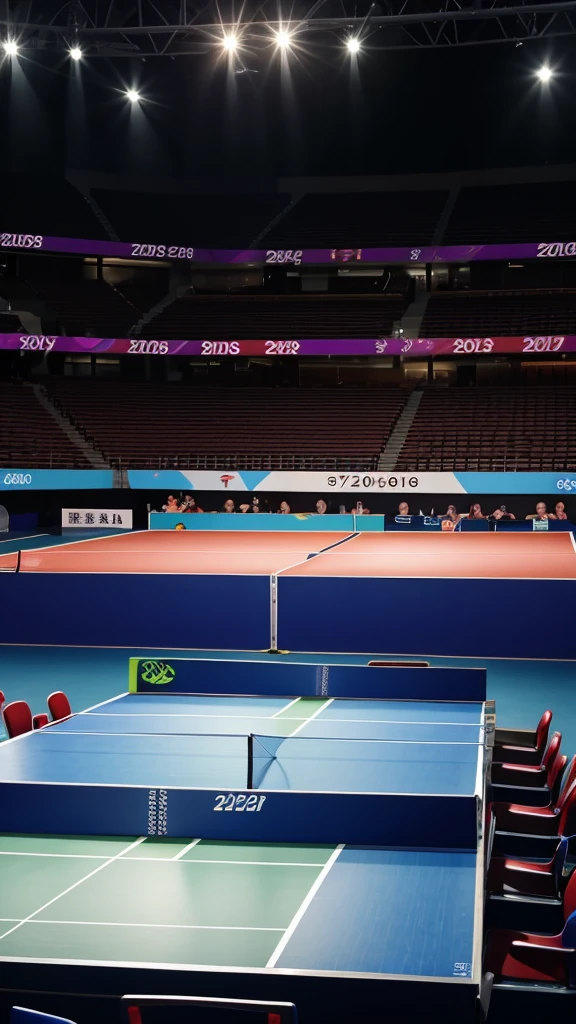 A table tennis match is being held on the Olympic stage。
