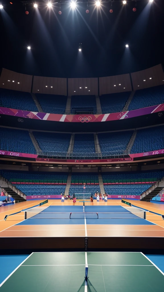 A table tennis match is being held on the Olympic stage。