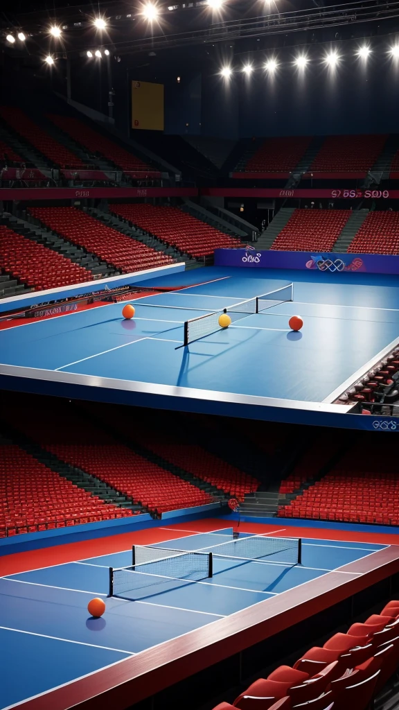 A table tennis match is being held on the Olympic stage。
