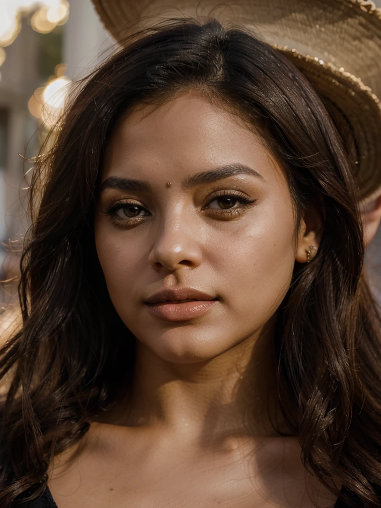 latina style woman portrait, (luscious lips 1.1), beautiful light, fatal Woman, Lamb&#39;s eye , intense black eyes, look straight ahead, 