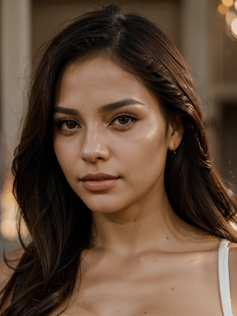 latina style woman portrait, (luscious lips 1.1), beautiful light, fatal Woman, Lamb's eye , intense black eyes, look straight ahead,