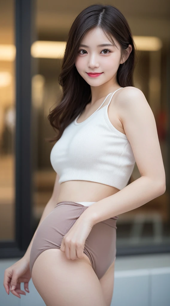 Tabletop, Highest quality, shape, Very detailed, finely, High resolution, 8k wallpaper, 完璧なダイナミックな構shape, Beautiful and exquisite,ランダムなcute髪,,Natural color lip, Bold sexy pose,smile、20-year-old girl、cute、Looking into the camera,Always blur the background,Perfect and beautiful face,Slim face and figure,Big eyes、Putting on gal makeup,Small face,Shooting from below、smile,Blurred Background,Elegant feminine face、Cyberpunk Fashion、Change pose randomly、Randomly change the shooting angle and position、smile、Top to bottom々Shoot from the right angle and direction、Sexy Face、Tight waist、Real Photo、Raw photo、Real human skin,finely描かれた肌:1,4、Normal anatomy