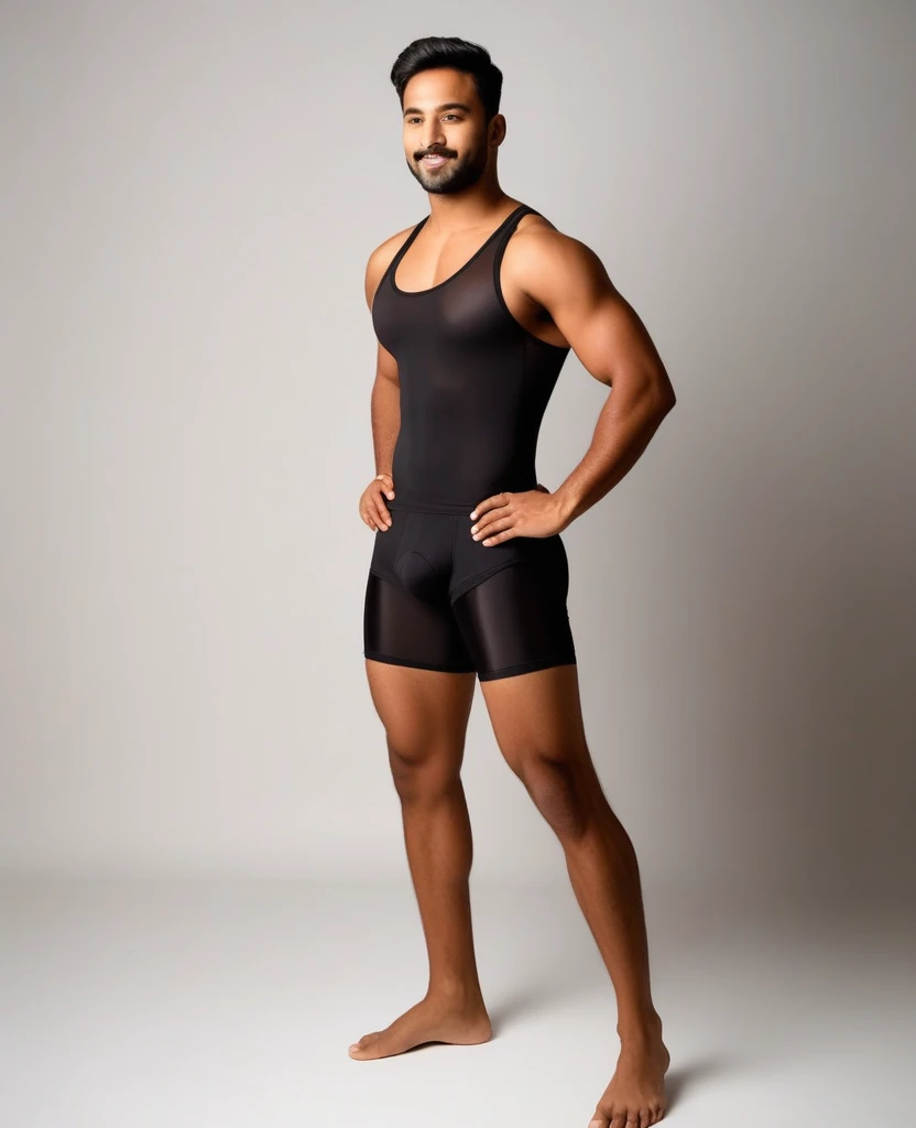 A man in Indian LUX VENUS   undervest and LUX Classio    black underwear make full body photograph black underwear