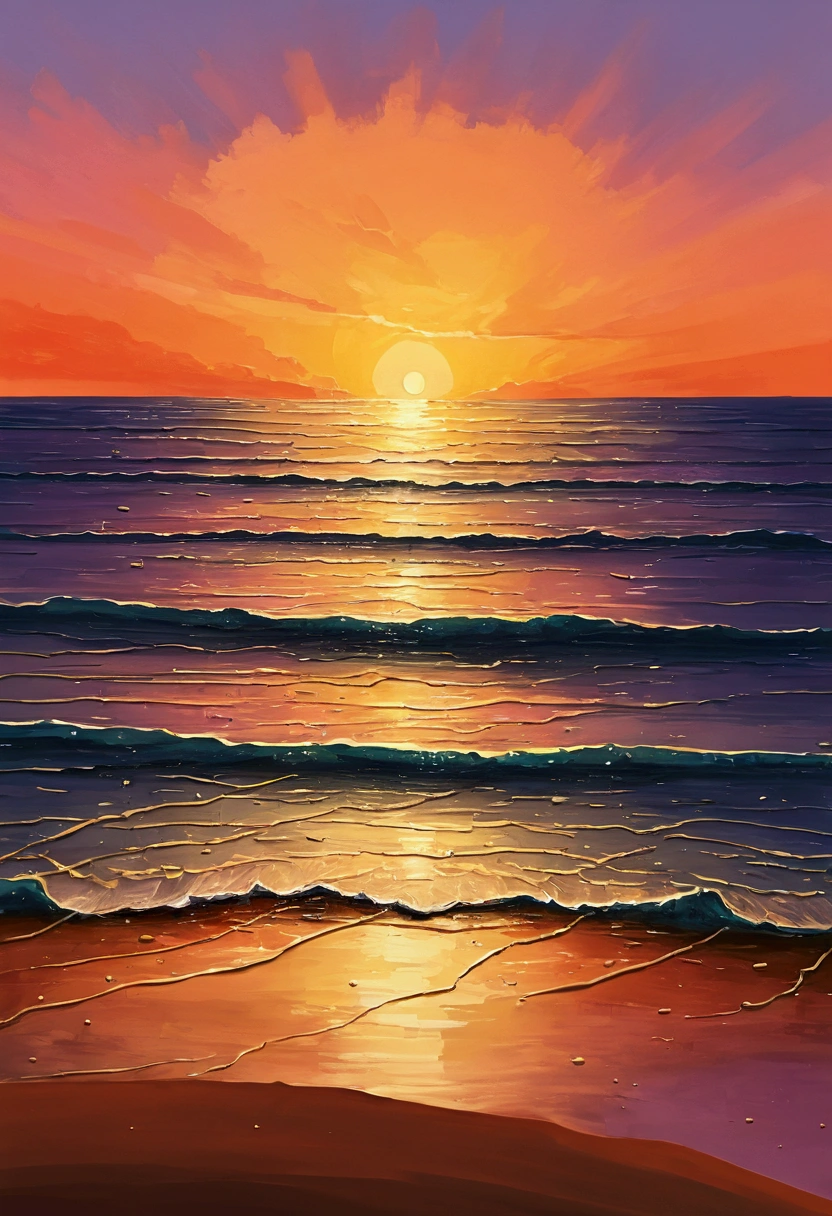 Sunset, simple painting, sea, digital, simply style