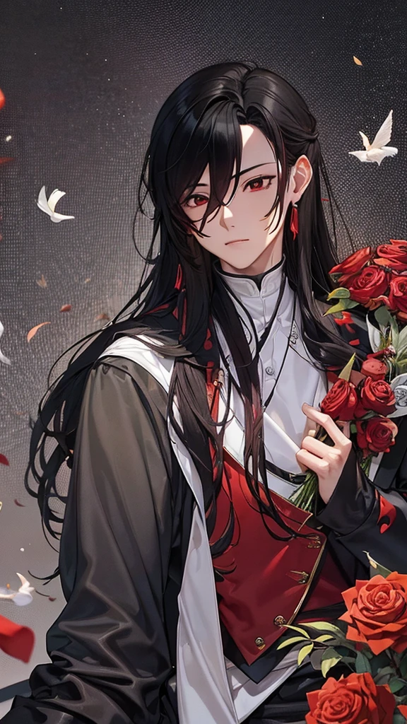 Hua Cheng adulto, he holds a rose in his hand