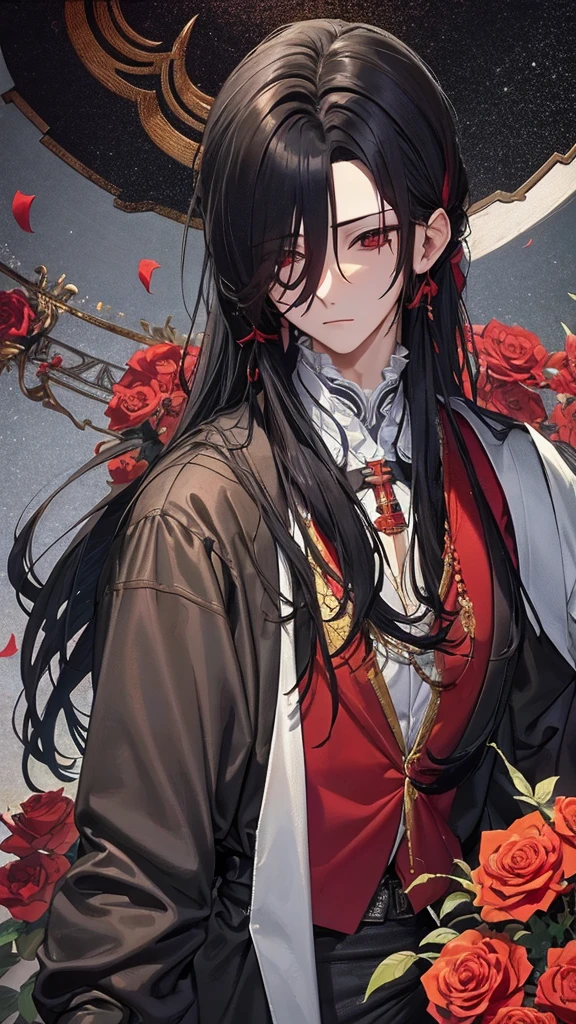 Hua Cheng adulto, he holds a rose in his hand