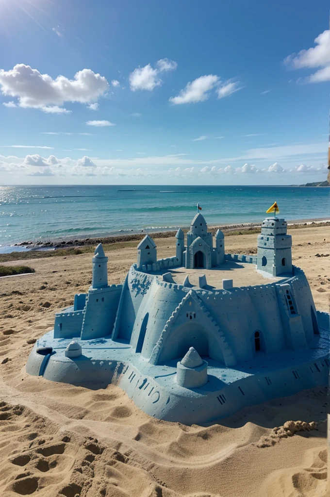landscape, summer, blue sky, bay, Sea, uninhabited beach, Hot weather, Sun, sculpts making a sand castle
