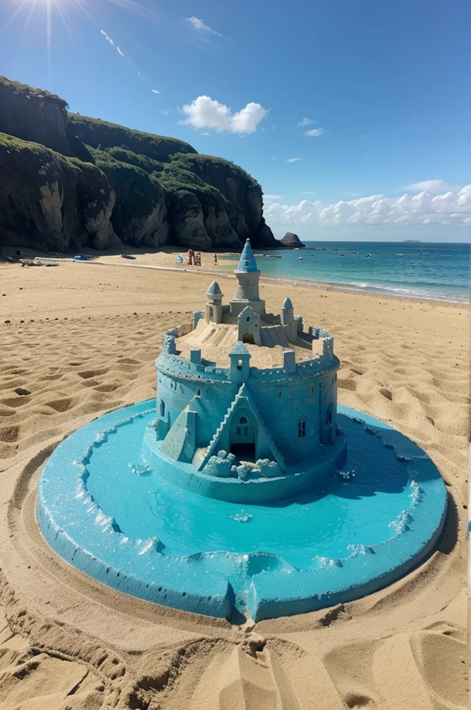 landscape, summer, blue sky, bay, Sea, uninhabited beach, Hot weather, Sun, sculpts making a sand castle
