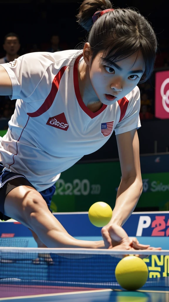 Table tennis players are battling it out on the Olympic stage。