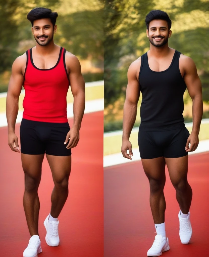 A man in Indian LUX VENUS   undervest and LUX Classio    black underwear make full body photograph black underwear with one boyfriend in undervest and were black trunk underwear