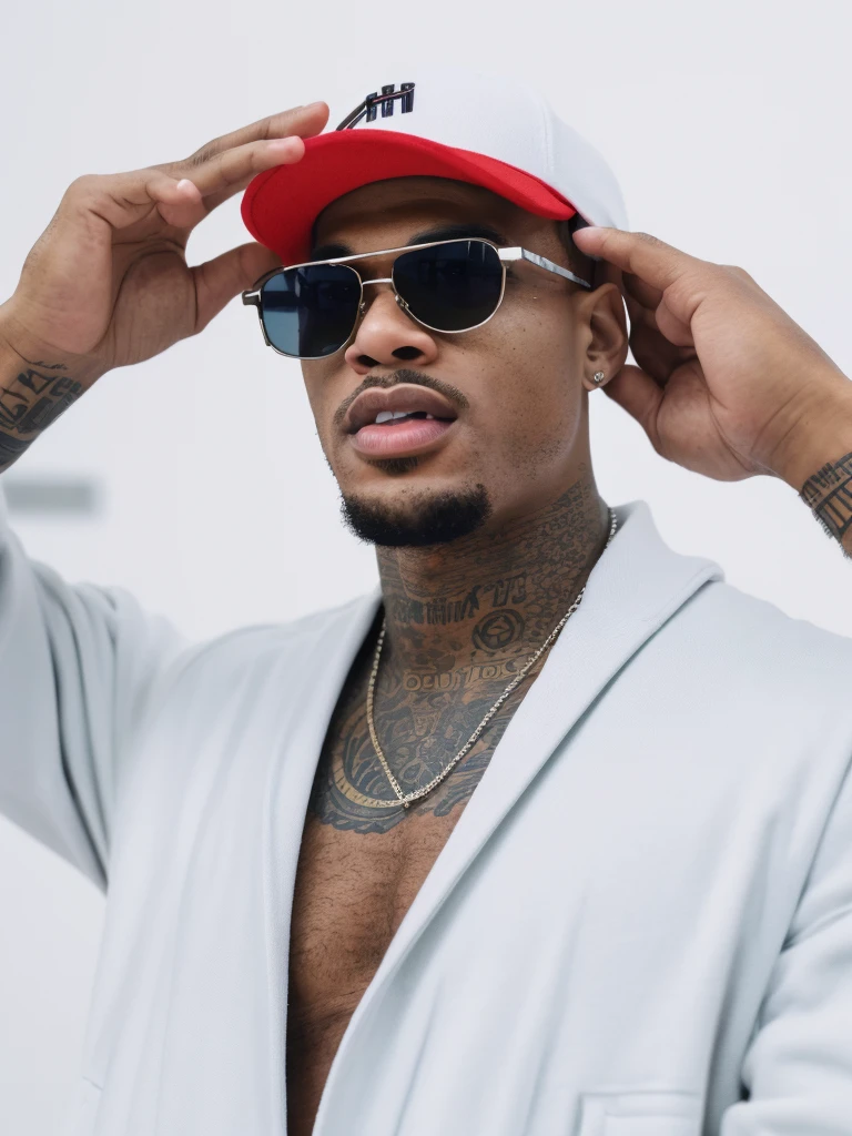 Who for me an image of Chris Brown in 4K in 2024 ultra realism that is a perfect clone of Chris Brown a totally realistic image in 2024 the effects that are even used in music videos in high resolution and that the image is faithful to the original a perfect replica of the image of Chris Brown that he is in the studio with neon light with a white background that he is leaning his hand against the wall with his jacket in the United States white and red with his black cap with his black glasses that the image is rich in details perfection already in the most real image in the world create this very perfect image in the details of the hands of the feet of the jacket of the face of the body of everything around make it perfect like a perfectionist in less details in the image make the most of it 100%