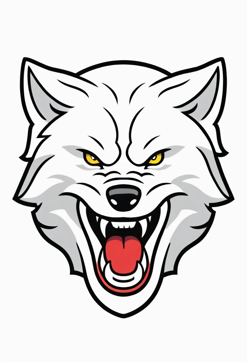 a wolf head with an open mouth and fangs, alpha wolf head, wolf head, mascot illustration, hyper detailed wolf - like face, portrait of a wolf head, angry high moral sexy werewolf, anthro wolf face, correct wolf muzzle, an anthropomorphic wolf, sports team mascot, wolf pelt head, high school mascot, yellow eyes, red tounge, bluse face