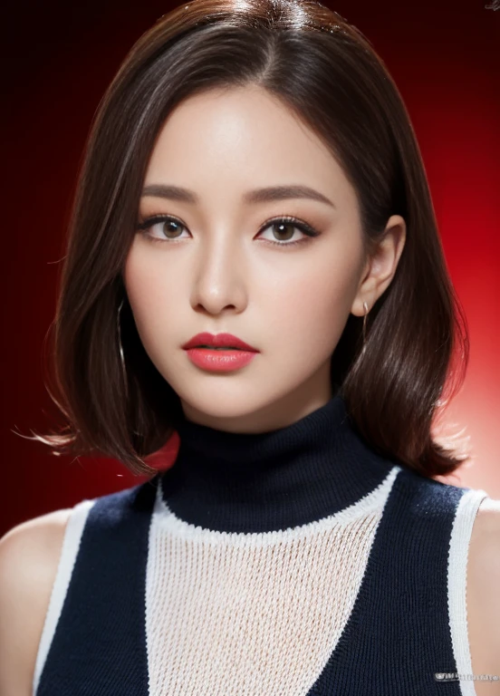 (female, 22 years old), (Huge tits:1.3), rose garden、many red roses on the background、 ((Shaking hands with viewers)), (masterpiece: 1.3), (highest resolution: 1.4), (Ultra HD: 1.2), Cinematic lighting, Ultra HD, (Detailed eyes and skin), (Detailed facial features), nffsw, 8k resolution, perfect style, Beautiful face、Highly detailed facial and skin textures、Detailed eyes、Double eyelids、(Dark eyeshadow and eyeliner:1.2)、Thin cheeks、(White and bright skin:1.5)、shiny earrings,Red Rouge:1.2、glossy lips:1.2、((Full body shot:1.2))、((From a distance, very close:1.2))、((Navy high neck knit dress))、high-heels、(layered hairstyle、brown hair)、medium length hair、(Ask for a kiss.:1.2) (random background,In casinos,VIP casino room, Modern Casino Console, Modern Slot Machines )