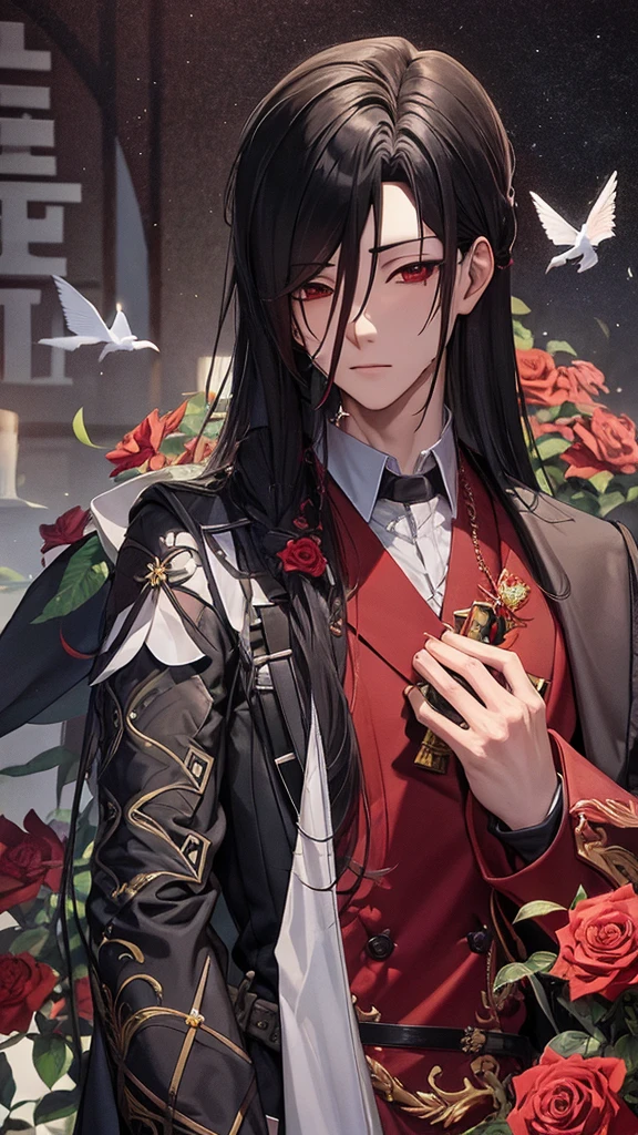 Hua Cheng adulto, he holds a rose in his hand