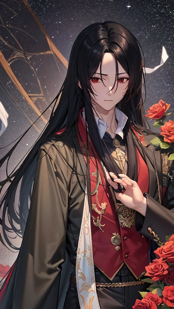 Hua Cheng adulto, he holds a rose in his hand