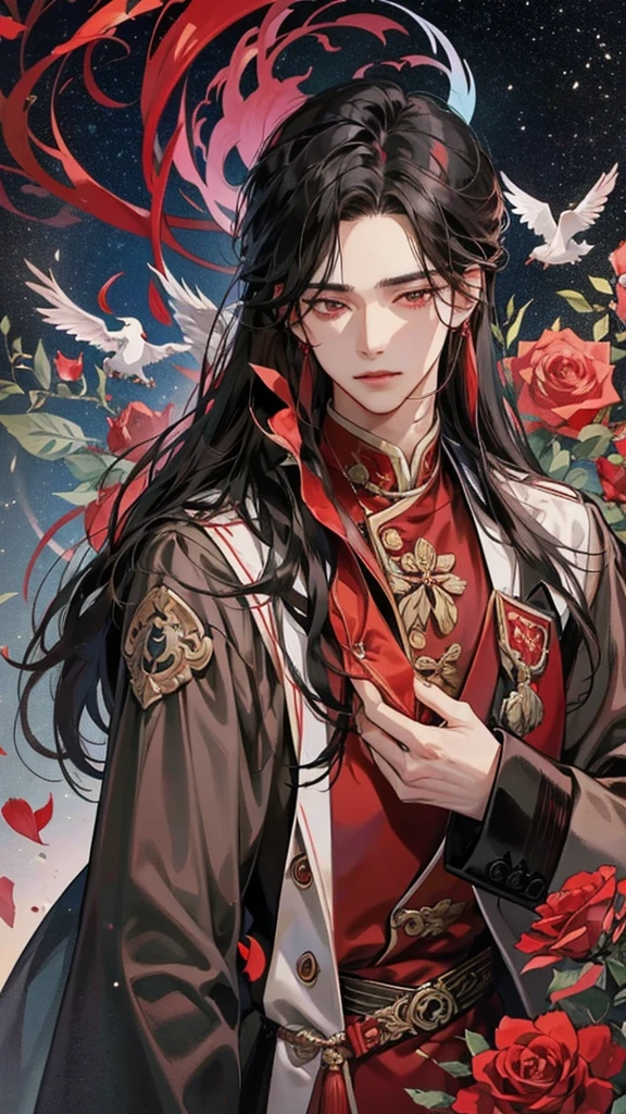 Hua Cheng adulto, he holds a rose in his hand