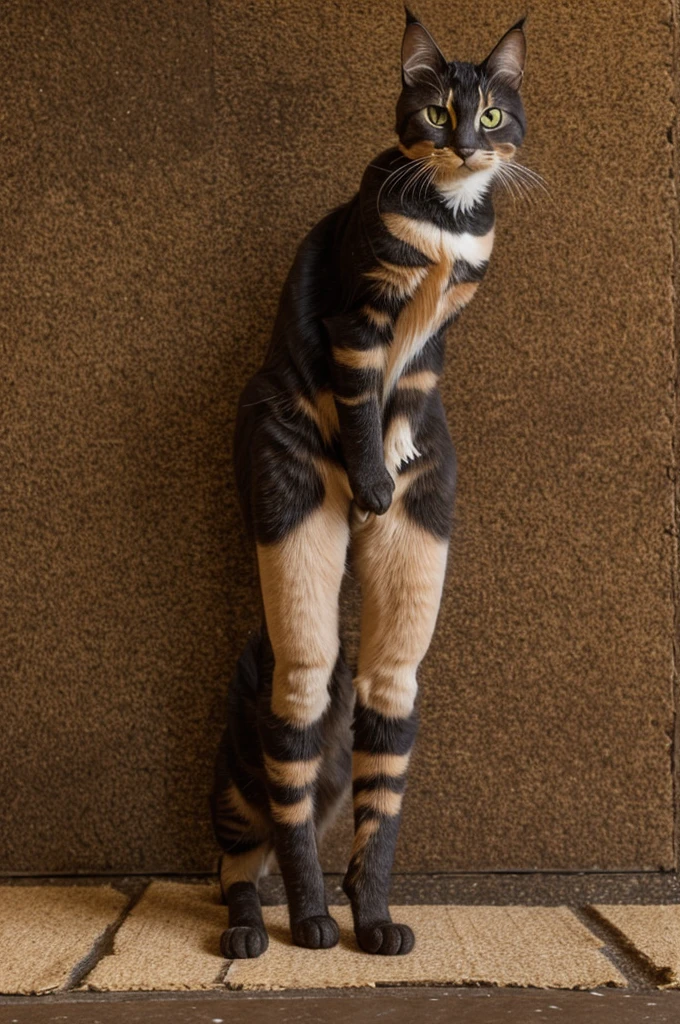 Anthropomorphic tortoiseshell cat full body without clothes