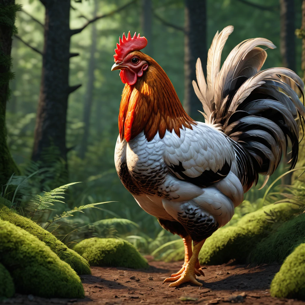 Forest chicken(best quality,4K,8K,High level,masterpiece:1.2),Ultra Detailed,(lifelike,Photo real,Photo real:1.37),Highly detailed animals