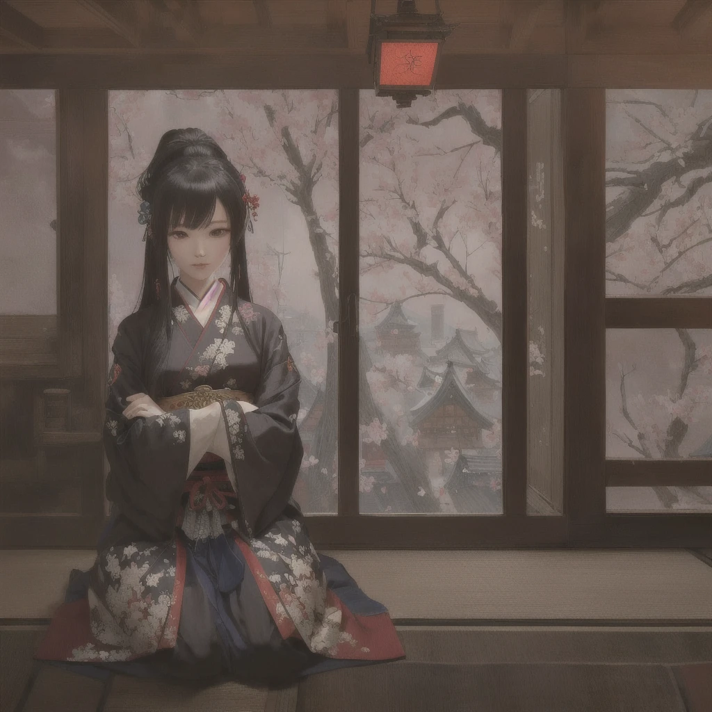 Anime character sitting on the floor in front of a window, pixiv Contest Winner, Gweiz-style artwork, feudal japan art, guweiz on pixiv artstation, Digital art on pixiv, Zerochan Art, Anime style digital art, Painted in an anime artist&#39;s studio, Created by Anime Painter Studio, Guweiz on ArtStation Pixiv