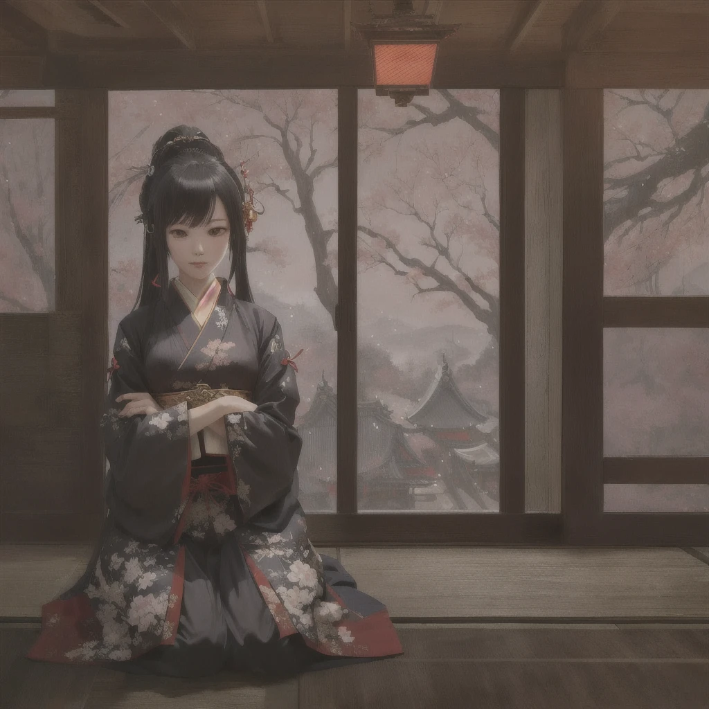 Anime character sitting on the floor in front of a window, pixiv Contest Winner, Gweiz-style artwork, feudal japan art, guweiz on pixiv artstation, Digital art on pixiv, Zerochan Art, Anime style digital art, Painted in an anime artist&#39;s studio, Created by Anime Painter Studio, Guweiz on ArtStation Pixiv