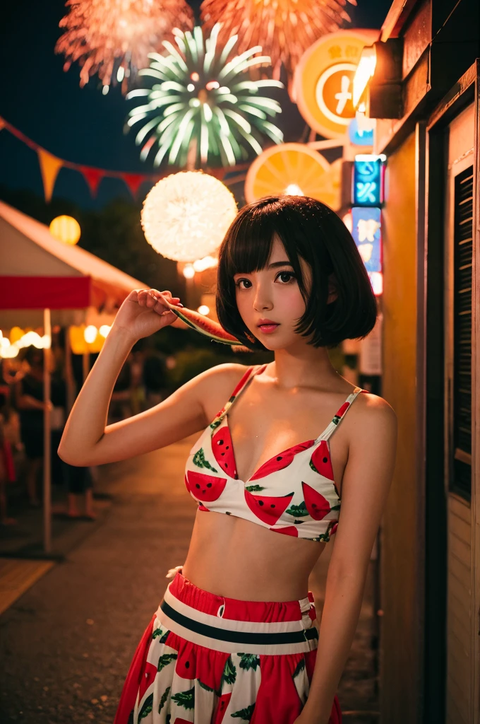 Emo Showa Summer Night Fan Watermelon Fireworks Girl Showa Room Retro Retro Style