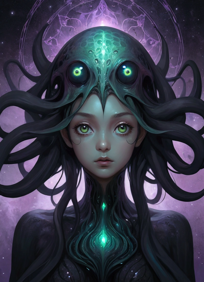 1 Girl, Abstract Art, Cthulhu, Eyes that have lost their luster, A suffocating feeling, Dark Celestial Skin, Void Universe, contour, Ultra-high resolution, masterpiece, best quality