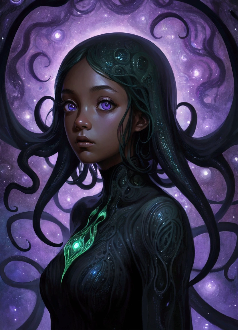 1 Girl, Abstract Art, Cthulhu, Eyes that have lost their luster, A suffocating feeling, Dark Celestial Skin, Void Universe, contour, Ultra-high resolution, masterpiece, best quality