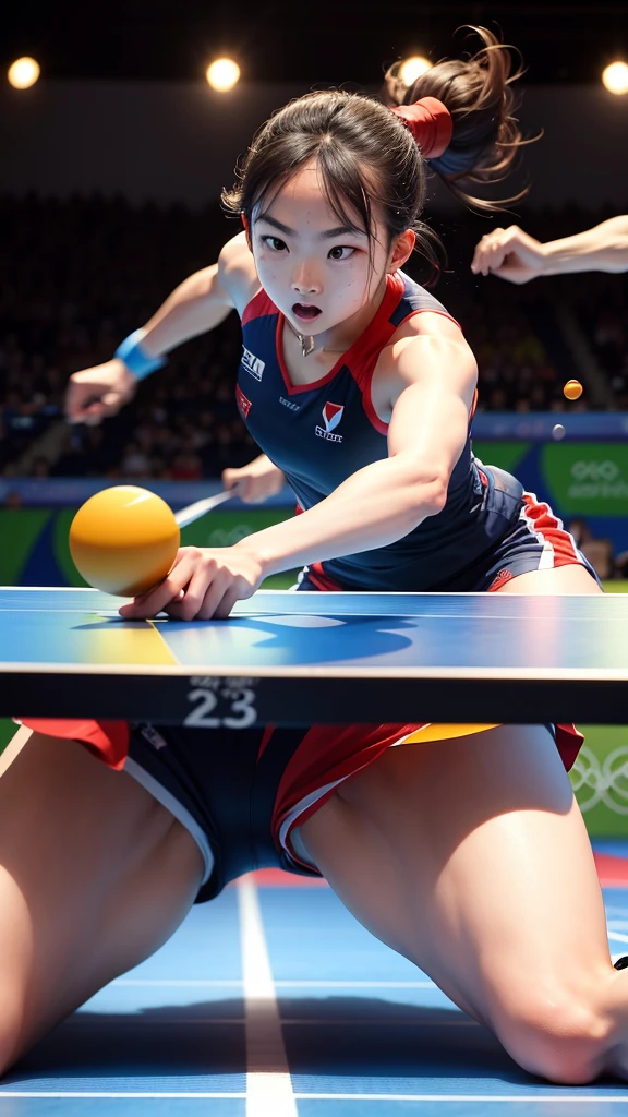 Table tennis players are battling it out on the Olympic stage。