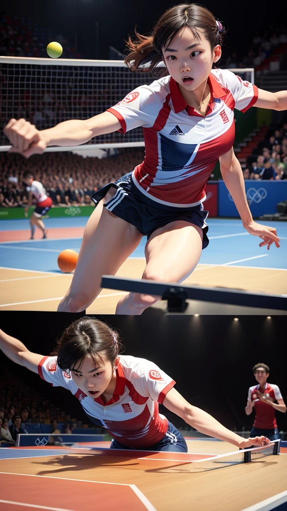 Table tennis players are battling it out on the Olympic stage。