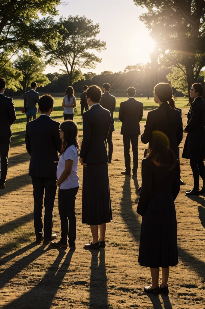 People standing and waiting in the sun