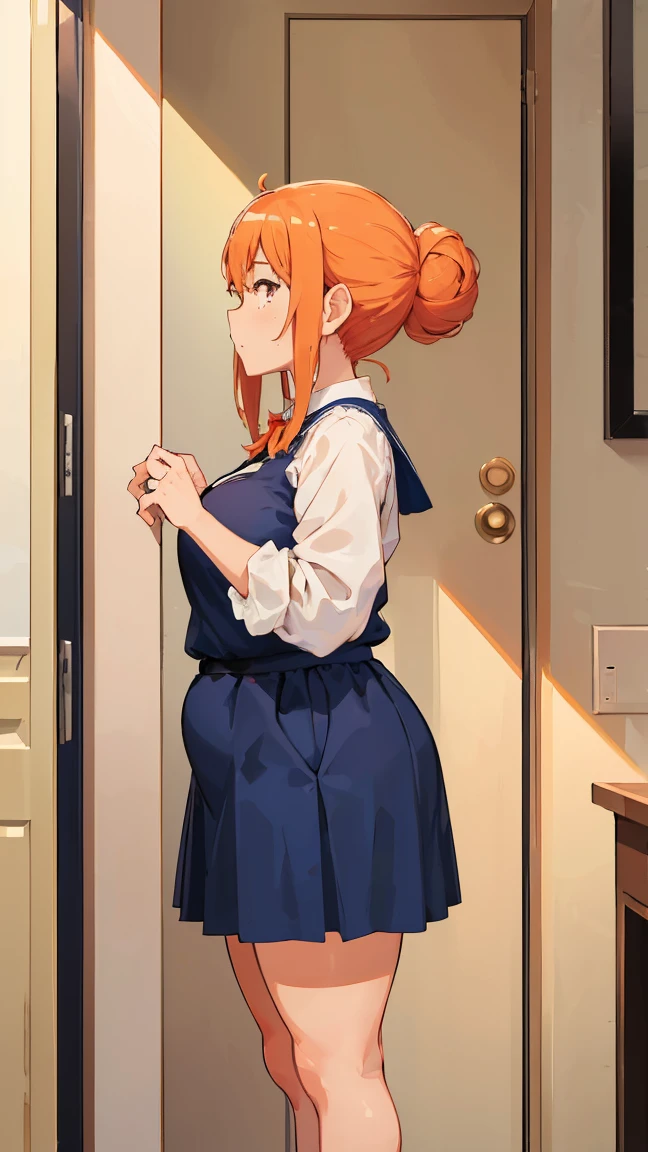 (Highest quality, 8K, masterpiece :1.3),Mrs. Yuigahama,ガハMom, As I expected, my youth romantic comedy is wrong。, One woman,Bun Hair,30 years old,Mom,Orange Hair,nsfw,Plump body,