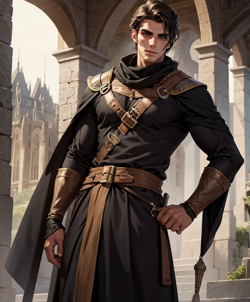 (((Single character image.))) (((1boy))) (((Dressed in medieval fantasy attire.)))  (((Generate a darkly handsome male character for a fantasy setting.))) (((Appears to be 20 years old with youthful looks.))) (((Looks like the ideal vision of a sexy, handsome rugged male.))) Design a handsome, attractive male adventurer for a fantasy setting.  He has strong features and shoulder length blond hair. (((The background to the image is dark and eerie..)))  (((Looks like Jon Kortajarena.))) best quality:1.0,hyperealistic:1.0,photorealistic:1.0,madly detailed CG unity 8k wallpaper:1.0,masterpiece:1.3,madly detailed photo:1.2, hyper-realistic lifelike texture:1.4, picture-perfect:1.0,8k, HQ,best quality:1.0, 