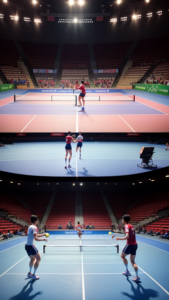 Table tennis players are battling it out on the Olympic stage。