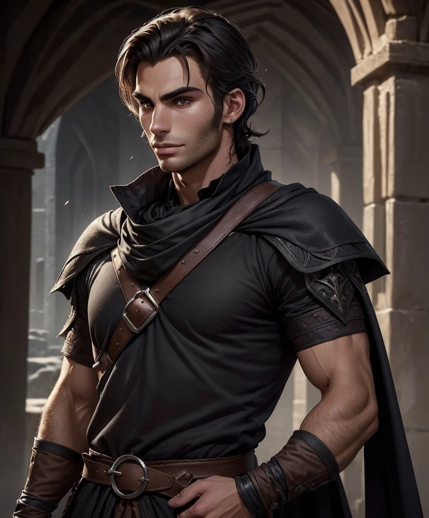 (((Single character image.))) (((1boy))) (((Dressed in medieval fantasy attire.)))  (((Generate a darkly handsome male character for a fantasy setting.))) (((Appears to be 20 years old with youthful looks.))) (((Looks like the ideal vision of a sexy, handsome rugged male.))) Design a handsome, attractive male adventurer for a fantasy setting.  He has strong features and shoulder length blond hair. (((The background to the image is dark and eerie..)))  (((Looks like Jon Kortajarena.))) best quality:1.0,hyperealistic:1.0,photorealistic:1.0,madly detailed CG unity 8k wallpaper:1.0,masterpiece:1.3,madly detailed photo:1.2, hyper-realistic lifelike texture:1.4, picture-perfect:1.0,8k, HQ,best quality:1.0, 