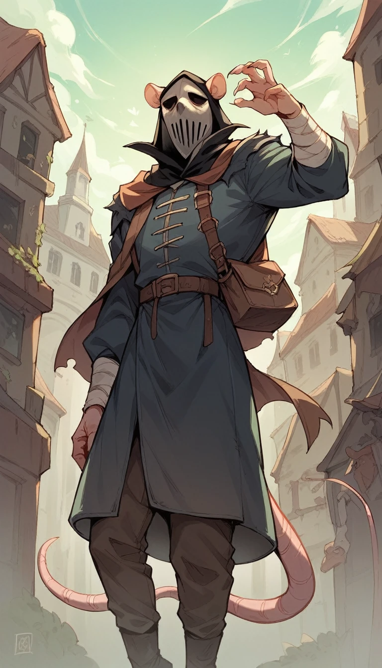 Medieval European city overwhelmed by plague, with rat-infested streets and masked plague doctors"