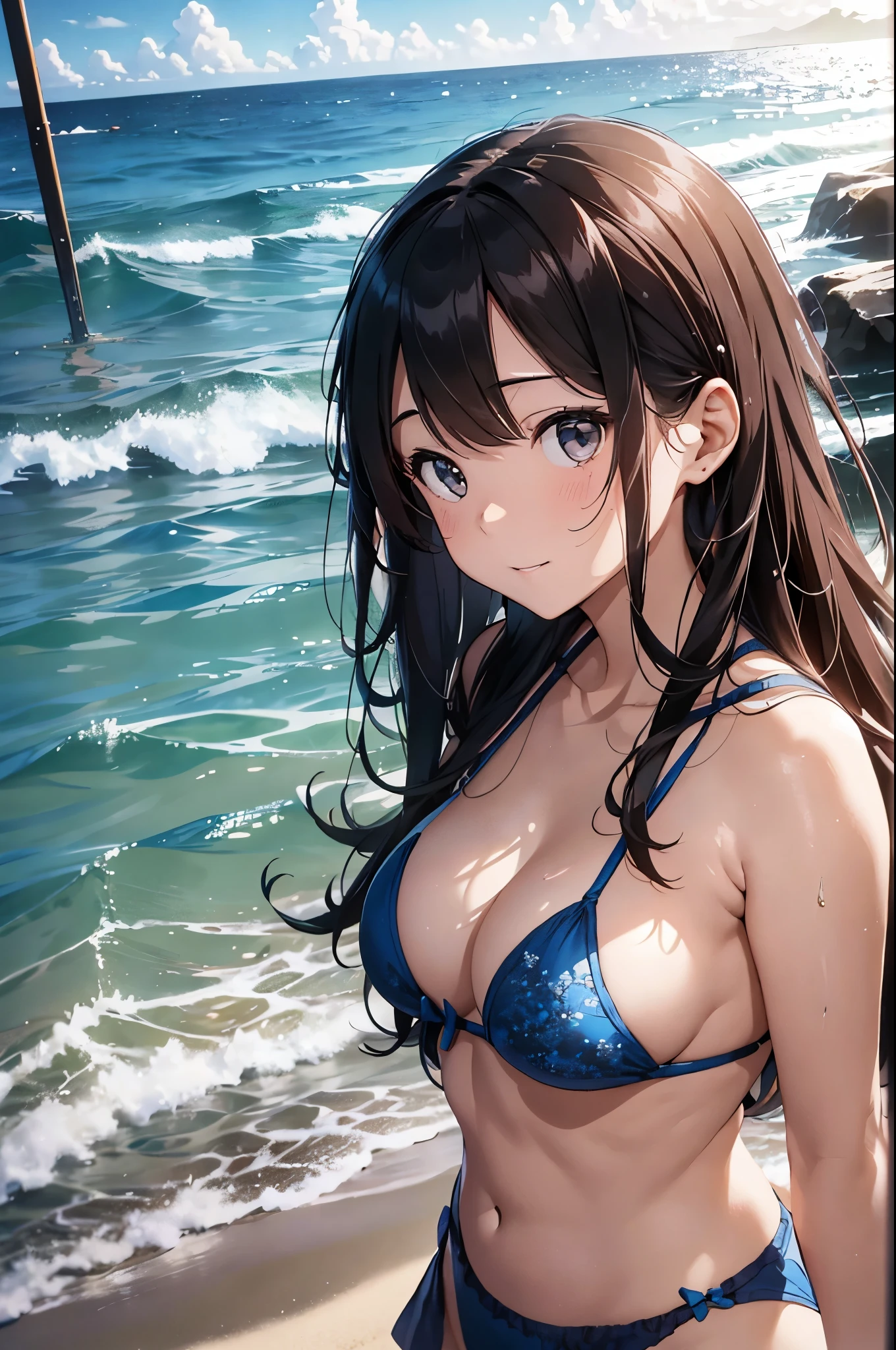 以下は2000文字of詳細なプロンプトです:：

--- Very detailed, Realistic, high-resolution 4K image of a beautiful woman standing topless by the seaside. of woman is the main focus of the image, with every detail of her appearance meticulously depicted to emphasize her natural beauty and the artistic nature of the scene. She has been a long time, Flowing, Wavy hair cascading down the back, catching the sunlight and shimmering with natural highlights. 彼女of肌は日焼けしている, Give her health, Shining and contrasting beautifully with bright light, 彼女of後ろには澄み切った青空. 

Her eyes are expressive and captivating, reflecting the joy and warmth of a perfect summer day. She is gentle, warm smile that exudes confidence and contentment, inviting viewers to share in the serene and blissful atmosphere of the seaside. Her facial features are soft and harmonious, 自然な優雅さが彼女of魅力をさらに引き立てる.

of woman is standing confidently topless, emphasizing her natural beauty and the  of the summer beach setting. 彼女of姿勢はリラックスしていながらも落ち着いています, embodying a sense of ease and grace. 彼女of肩は少し後ろに引かれている, and her arms hang naturally at her sides, 彼女of姿勢of自然な美しさをさらに引き立てている. of focus on her toplessness is tasteful and artistic, ensuring that the image remains elegant and sophisticated.

of background of the image features a stunning seaside landscape, In the endless blue sky, ふわふわof白い雲が点在. of gentle waves of the ocean lap at the shore, creating a soothing and rhythmic backdrop that complements the tranquility of the scene. of sandy beach extends into the distance, with the golden grains of sand sparkling in the sunlight.

In the distance, a few beachgoers can be seen enjoying the sun and sea, Enhance the tranquil atmosphere. of overall atmosphere of the image is bright, warm, and summery, 喜びof気持ちを呼び起こす, relaxation, and . of 