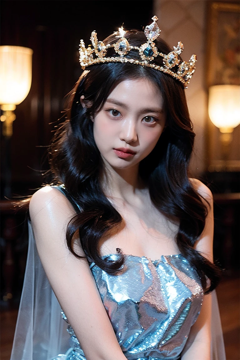 21yo girl,, Wear a beautiful crown, Beautiful dress, in a kingdom
