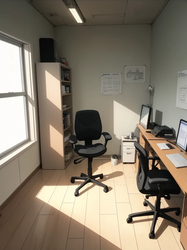 Office Room, Anime Style, Light from the right, Shoot from four chairs, Anime Drawings, Simple