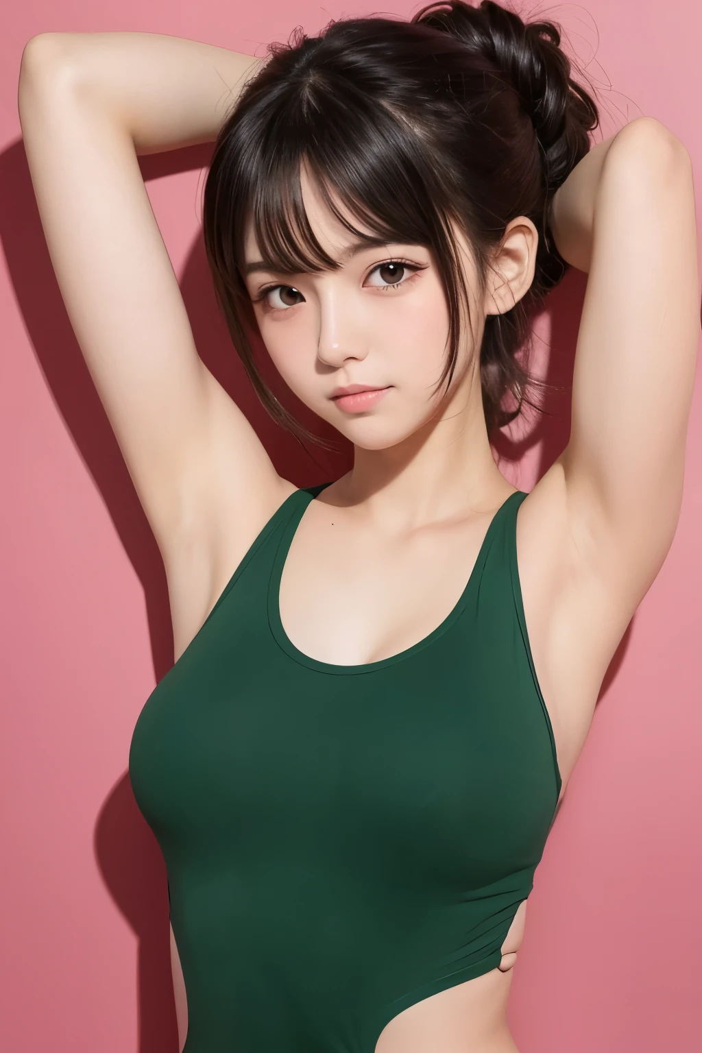 Draw an anime-style illustration of a girl showing off her amazing armpits