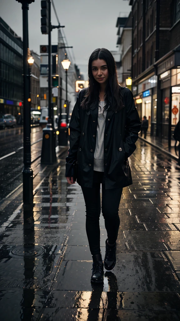 A rain-soaked sidewalk　Night view　London