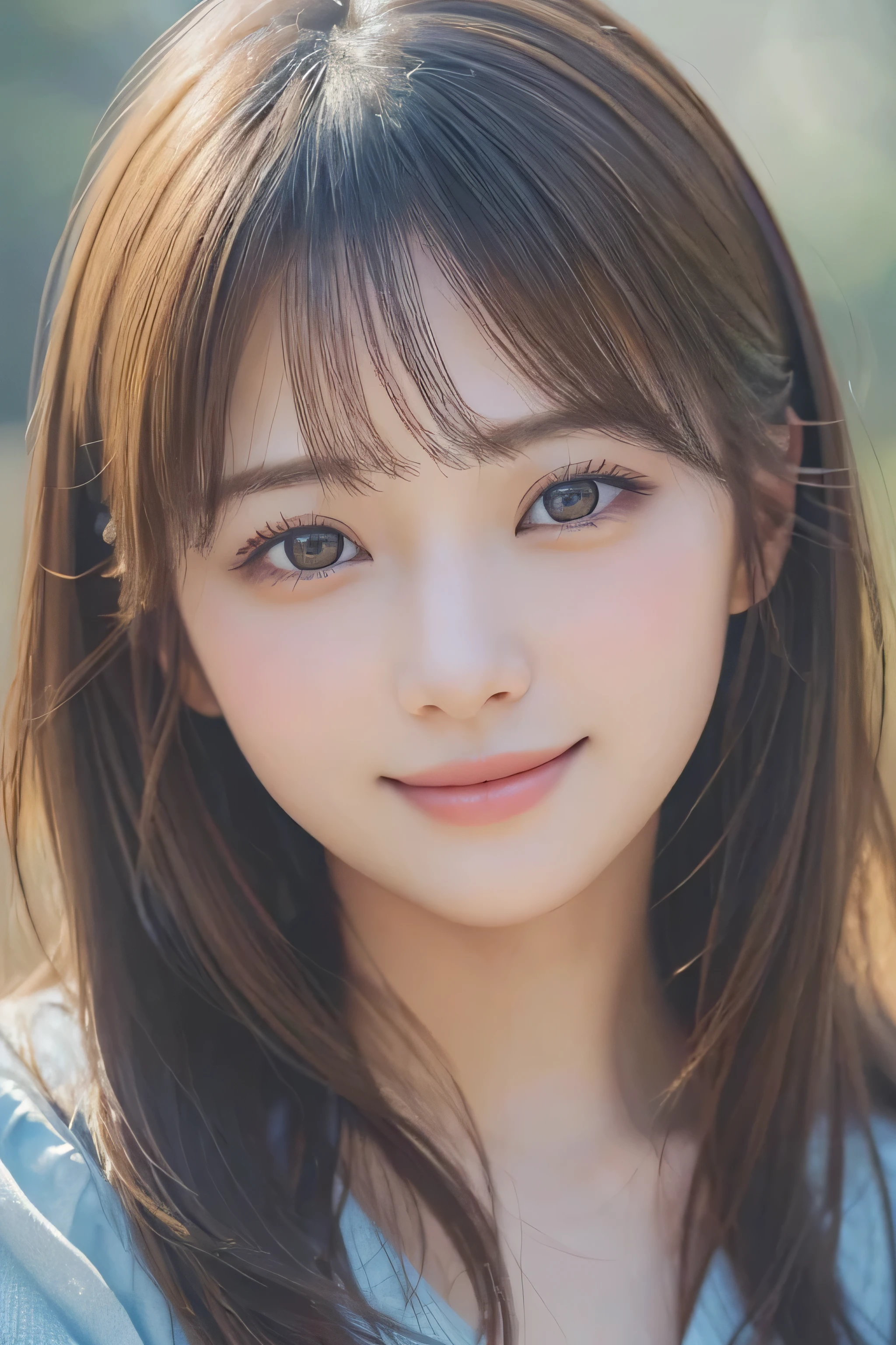 ((8K、Very detailed、Highest quality))、(((beautiful girl)))、Japanese、bangs、(Written boundary depth、Ultra-realistic:1.2)、Fine grain、Evenly balanced eyes、Natural Makeup、(Ultra-high resolution、Realistic texture and sketch-like accuracy:1.3)、(so beautiful:1.5)、Looking into the camera、smile