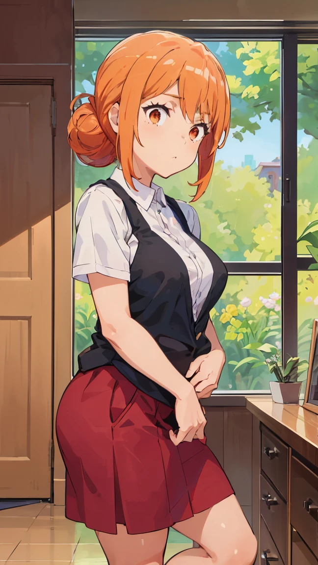 (Highest quality, 8K, masterpiece :1.3),Mrs. Yuigahama,ガハMom, As I expected, my youth romantic comedy is wrong。, One woman,Bun Hair,30 years old,Mom,Orange Hair,nsfw,Plump body,