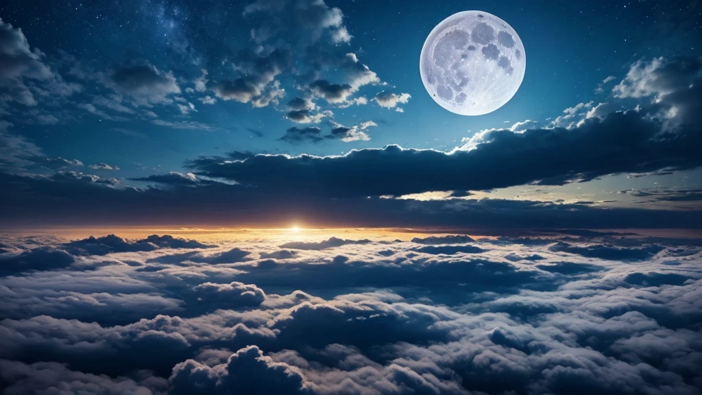 Full moon, fantastic, bright sky with moonlight, ultra-realistic, just like the photo, there are altocumulus clouds