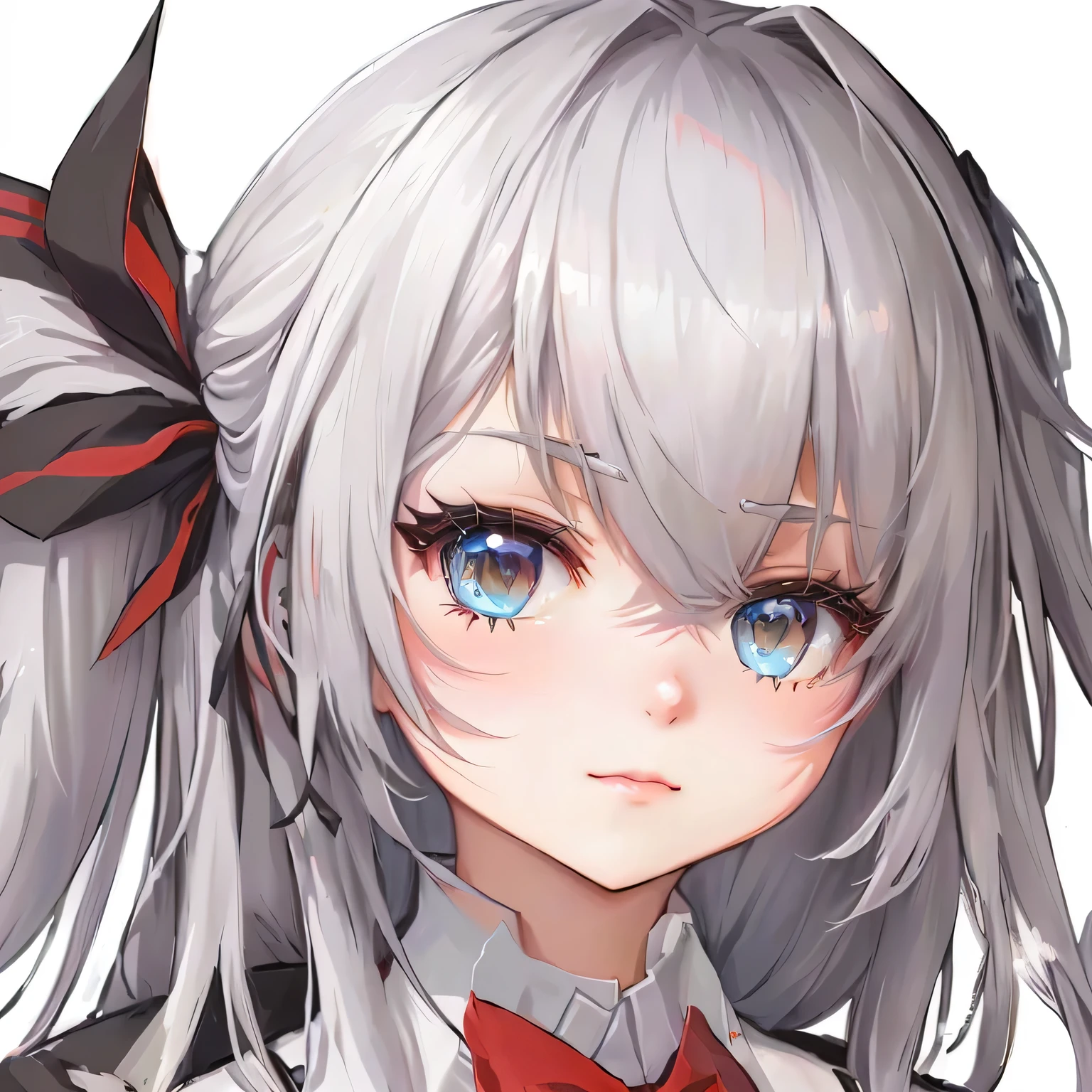 Has long white hair、Anime girl with a bow, Girls Frontline style, Fine details. Girls Frontline, Fleet Collection Style, from Girls Frontline, Girls Frontline universe, Girls Frontline, from Ark of Tomorrow, portrait gapmoe yandere grimdark, Girls Frontline cg, Deer Meet, Meow, Anime cute art style, Ark of Tomorrow