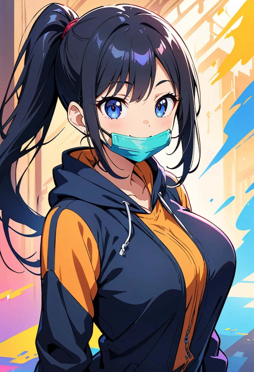 (Highest quality:1.2, Very detailed, Anime Style, Digital Painting, Studio Anime, Ultra-high resolution, High Contrast, masterpiece:1.2, Highest quality, Best aesthetics), 1 female, Long Hair, ponytail, Woman Turning Around, smile, bright、no lineart、Big Breastonochrome, halftone、Quite deformed、Gag Manga、Expressive、かわいいsmile